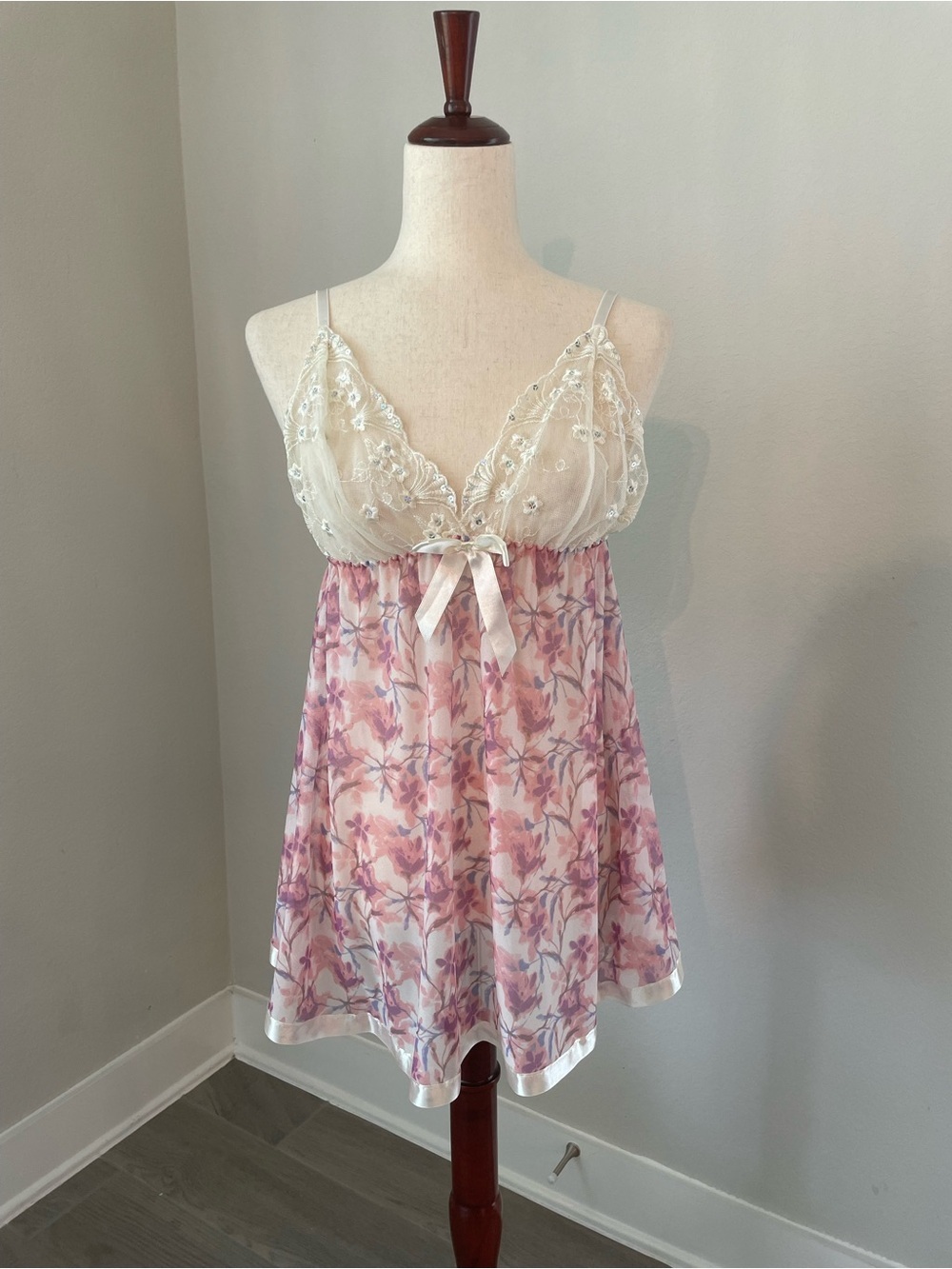Babydoll Lingerie Teddy Fairycore Sexy Pink Lace Sheer Medium Dress